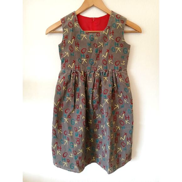 Vintage Handmade Brown Corduroy Alphabet Dress With Pockets - Picture 1 of 5